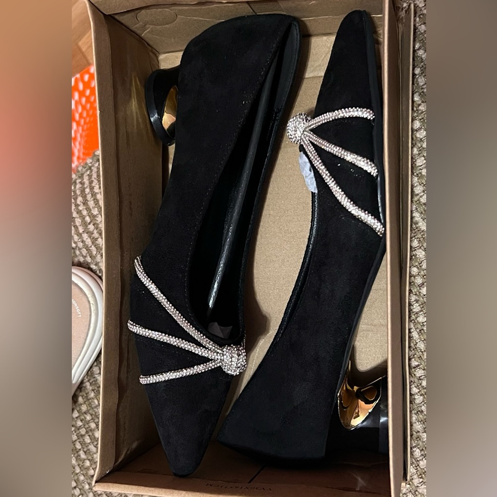 SHEIN Black Flats with Rhinestone Accents